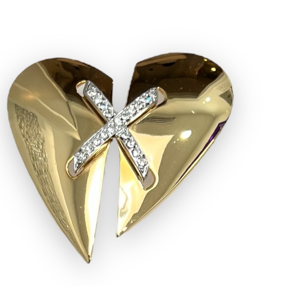 KEYES MENDED BROKEN HEART SHINY GOLD TONE BROOCH - Picture 11 of 15